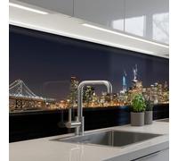 KitchenYeah© Crédence Adhésive Résistant À La Chaleur Protection Mur | 60x200 cm - Cuisine Panneaux Muraux Adhesif Panneau Decoratif Interieur Éclairage - Gratte-Ciel - Skyline