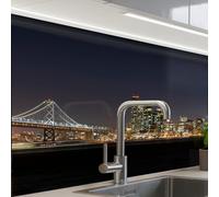 KitchenYeah© Crédence Adhésive Résistant À La Chaleur Protection Mur | 60x80 cm - Cuisine Panneaux Muraux Adhesif Panneau Decoratif Interieur Éclairage - Gratte-Ciel - Skyline