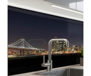 KitchenYeah© Crédence Adhésive Résistant À La Chaleur Protection Mur | 60x80 cm - Cuisine Panneaux Muraux Adhesif Panneau Decoratif Interieur Éclairage - Gratte-Ciel - Skyline