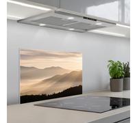 KitchenYeah© Credence Cuisine 40x60 cm Adhesif Protection Mur Plaque De Cuisson Plastique Rigide Revetement Murale À Coller Montagnes - Brouillard - Rayons