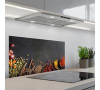 KitchenYeah© Credence Cuisine 45x90 cm Adhesif Protection Mur Plaque De Cuisson Plastique Rigide Revetement Murale À Coller Herbes - Aliments - Épices - Noir - Paprika - Cannelle