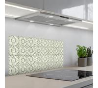 KitchenYeah© Credence Cuisine 45x90 cm Adhesif Protection Mur Plaque De Cuisson Plastique Rigide Revetement Murale À Coller Ornement curly - Tile - Green