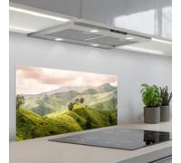 KitchenYeah© Credence Cuisine 45x90 cm Adhesif Protection Mur Plaque De Cuisson Plastique Rigide Revetement Murale À Coller Paysage - Collines - Vert