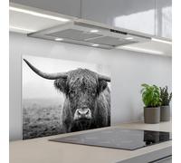 KitchenYeah© Credence Cuisine 50x70 cm Adhesif Protection Mur Plaque De Cuisson Plastique Rigide Revetement Murale À Coller Highlander écossais - Noir - Blanc - Herbe