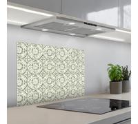 KitchenYeah© Credence Cuisine 50x70 cm Adhesif Protection Mur Plaque De Cuisson Plastique Rigide Revetement Murale À Coller Ornement curly - Tile - Green