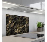 KitchenYeah© Credence Cuisine 50x70 cm Adhesif Protection Mur Plaque De Cuisson Plastique Rigide Revetement Murale À Coller Marbre - Noir - Or