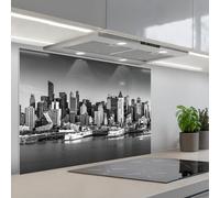KitchenYeah© Credence Cuisine 55x80 cm Adhesif Protection Mur Plaque De Cuisson Plastique Rigide Revetement Murale À Coller Skyline - Ville - Gratte-Ciel - Noir - Blanc