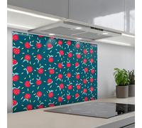 KitchenYeah© Credence Cuisine 55x80 cm Adhesif Protection Mur Plaque De Cuisson Plastique Rigide Revetement Murale À Coller Bleu-vert - Pommes - Fruits