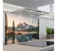 KitchenYeah© Credence Cuisine 55x80 cm Adhesif Protection Mur Plaque De Cuisson Plastique Rigide Revetement Murale À Coller Montagnes - Eau - Arbres