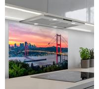 KitchenYeah© Credence Cuisine 55x80 cm Adhesif Protection Mur Plaque De Cuisson Plastique Rigide Revetement Murale À Coller Pont - Rouge - Skyline - Eau