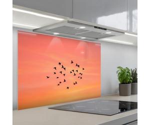 KitchenYeah© Credence Cuisine 55x80 cm Adhesif Protection Mur Plaque De Cuisson Plastique Rigide Revetement Murale À Coller Essaim - Oiseaux - Orange