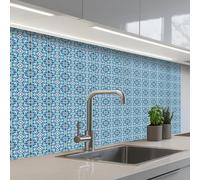 KitchenYeah© Credence Cuisine 60x100 cm Adhesif Protection Mur Plaque De Cuisson Plastique Rigide Revetement Murale À Coller Carreaux - Mosaïque - Turquoise - Bleu