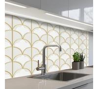 KitchenYeah© Credence Cuisine 60x100 cm Adhesif Protection Mur Plaque De Cuisson Plastique Rigide Revetement Murale À Coller Mosaïque - Arches - Or