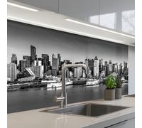 KitchenYeah© Credence Cuisine 60x100 cm Adhesif Protection Mur Plaque De Cuisson Plastique Rigide Revetement Murale À Coller Skyline - Ville - Gratte-Ciel - Noir - Blanc