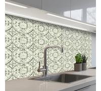 KitchenYeah© Credence Cuisine 60x100 cm Adhesif Protection Mur Plaque De Cuisson Plastique Rigide Revetement Murale À Coller Ornement curly - Tile - Green