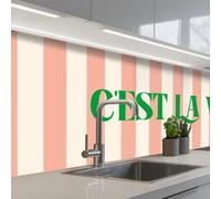 KitchenYeah© Credence Cuisine 60x150 cm Adhesif Protection Mur Plaque De Cuisson Plastique Rigide Revetement Murale À Coller Rose pâle - Vert - Rayures - C'est La Vie