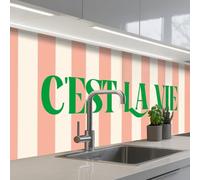 KitchenYeah© Credence Cuisine 60x200 cm Adhesif Protection Mur Plaque De Cuisson Plastique Rigide Revetement Murale À Coller Rose pâle - Vert - Rayures - C'est La Vie