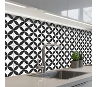KitchenYeah© Credence Cuisine 60x200 cm Adhesif Protection Mur Plaque De Cuisson Plastique Rigide Revetement Murale À Coller Cercle - Motif - Noir - Blanc