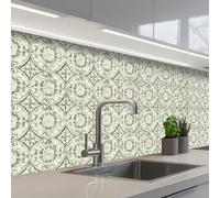 KitchenYeah© Credence Cuisine 60x200 cm Adhesif Protection Mur Plaque De Cuisson Plastique Rigide Revetement Murale À Coller Ornement curly - Tile - Green