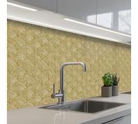 KitchenYeah© Credence Cuisine 60x250 cm Adhesif Protection Mur Plaque De Cuisson Plastique Rigide Revetement Murale À Coller Éventail - Géométrique - Vert