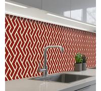 KitchenYeah© Credence Cuisine 60x250 cm Adhesif Protection Mur Plaque De Cuisson Plastique Rigide Revetement Murale À Coller Rouge - Beige - Motif - Lignes