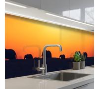 KitchenYeah© Credence Cuisine 60x250 cm Adhesif Protection Mur Plaque De Cuisson Plastique Rigide Revetement Murale À Coller Éléphants - Coucher soleil - Animaux - Horizon