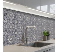KitchenYeah© Credence Cuisine 60x250 cm Adhesif Protection Mur Plaque De Cuisson Plastique Rigide Revetement Murale À Coller Mandala - Bleu - Motif