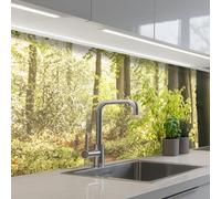 KitchenYeah© Credence Cuisine 60x250 cm Adhesif Protection Mur Plaque De Cuisson Plastique Rigide Revetement Murale À Coller Forêt - Arbres - Chemin - Soleil - Plantes - Feuilles - Nature