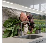 KitchenYeah© Credence Cuisine 60x250 cm Adhesif Protection Mur Plaque De Cuisson Plastique Rigide Revetement Murale À Coller Betteraves - Fraîches - Potager