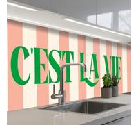 KitchenYeah© Credence Cuisine 60x250 cm Adhesif Protection Mur Plaque De Cuisson Plastique Rigide Revetement Murale À Coller Rose pâle - Vert - Rayures - C'est La Vie