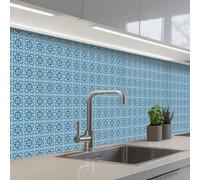 KitchenYeah© Credence Cuisine 60x300 cm Adhesif Protection Mur Plaque De Cuisson Plastique Rigide Revetement Murale À Coller Carreaux - Mosaïque - Turquoise - Bleu