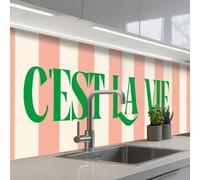 KitchenYeah© Credence Cuisine 60x300 cm Adhesif Protection Mur Plaque De Cuisson Plastique Rigide Revetement Murale À Coller Rose pâle - Vert - Rayures - C'est La Vie