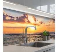 KitchenYeah© Credence Cuisine 60x300 cm Adhesif Protection Mur Plaque De Cuisson Plastique Rigide Revetement Murale À Coller Plage - Coucher soleil - Mer - Nuages - Horizon