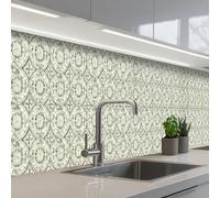 KitchenYeah© Credence Cuisine 60x350 cm Adhesif Protection Mur Plaque De Cuisson Plastique Rigide Revetement Murale À Coller Ornement curly - Tile - Green