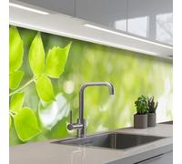 KitchenYeah© Credence Cuisine 60x350 cm Adhesif Protection Mur Plaque De Cuisson Plastique Rigide Revetement Murale À Coller Nature - Printemps - Vert - Feuilles