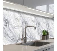 KitchenYeah© Credence Cuisine 60x350 cm Adhesif Protection Mur Plaque De Cuisson Plastique Rigide Revetement Murale À Coller Tourbillon - Texture grise - Marbre - Blanc