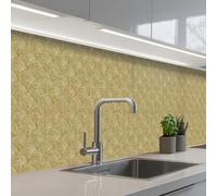 KitchenYeah© Credence Cuisine 60x400 cm Adhesif Protection Mur Plaque De Cuisson Plastique Rigide Revetement Murale À Coller Éventail - Géométrique - Vert
