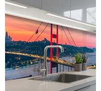 KitchenYeah© Credence Cuisine 60x500 cm Adhesif Protection Mur Plaque De Cuisson Plastique Rigide Revetement Murale À Coller Pont - Rouge - Skyline - Eau