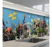 KitchenYeah© Credence Cuisine 60x500 cm Adhesif Protection Mur Plaque De Cuisson Plastique Rigide Revetement Murale À Coller Eau - Coraux - Poissons - Lumière