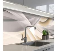 KitchenYeah© Credence Cuisine 60x500 cm Adhesif Protection Mur Plaque De Cuisson Plastique Rigide Revetement Murale À Coller Vagues - Abstrait - Beige