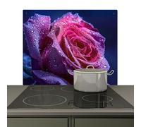 KitchenYeah© Crédence Cuisine 60x52 cm Accessoire Déco Protège Mur Plaque Protection Anti Éclaboussure Évier Fleur - Rose - Gouttes