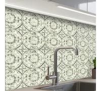 KitchenYeah© Credence Cuisine 60x80 cm Adhesif Protection Mur Plaque De Cuisson Plastique Rigide Revetement Murale À Coller Ornement curly - Tile - Green