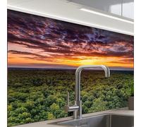 KitchenYeah© Credence Cuisine 60x80 cm Adhesif Protection Mur Plaque De Cuisson Plastique Rigide Revetement Murale À Coller Forêt - Nuit - Ciel - Horizon - Arbres
