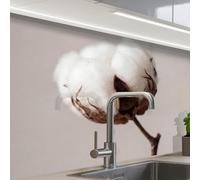 KitchenYeah© Credence Cuisine 60x80 cm Adhesif Protection Mur Plaque De Cuisson Plastique Rigide Revetement Murale À Coller Boules de coton - Minimaliste - Blanc