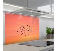 KitchenYeah© Credence Cuisine 60x90 cm Adhesif Protection Mur Plaque De Cuisson Plastique Rigide Revetement Murale À Coller Essaim - Oiseaux - Orange