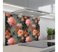 KitchenYeah© Credence Cuisine 60x90 cm Adhesif Protection Mur Plaque De Cuisson Plastique Rigide Revetement Murale À Coller Dahlia - Fleurs - Motif