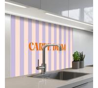 KitchenYeah© Credence Cuisine 80x100 cm Adhesif Protection Mur Plaque De Cuisson Plastique Rigide Revetement Murale À Coller Lilas - Orange - Rayures - Carpe Diem