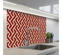 KitchenYeah© Credence Cuisine 80x100 cm Adhesif Protection Mur Plaque De Cuisson Plastique Rigide Revetement Murale À Coller Rouge - Beige - Motif - Lignes