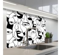 KitchenYeah© Credence Cuisine 80x100 cm Adhesif Protection Mur Plaque De Cuisson Plastique Rigide Revetement Murale À Coller Lignes - Visages - Noir - Blanc