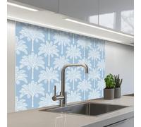 KitchenYeah© Credence Cuisine 80x100 cm Adhesif Protection Mur Plaque De Cuisson Plastique Rigide Revetement Murale À Coller Palmier - Moderne - Bleu